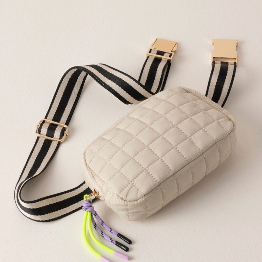 SHIRALEAH Ezra Quilted Nylon Belt Bag in Ivory